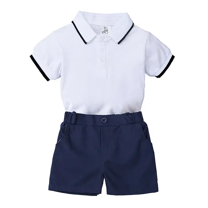 Baby White Cotton Lapel Shorts Suit One-Piece Korean Style