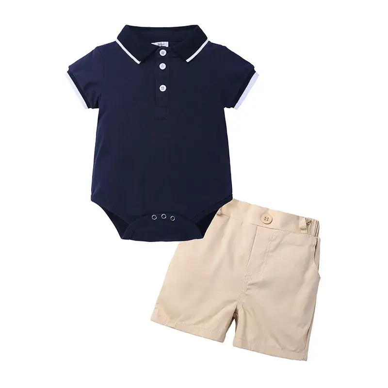 Baby White Cotton Lapel Shorts Suit One-Piece Korean Style