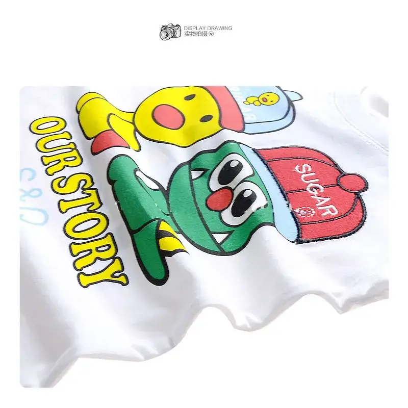 Japanese Style Boys Girls Cotton T-Shirt White Cartoon Print