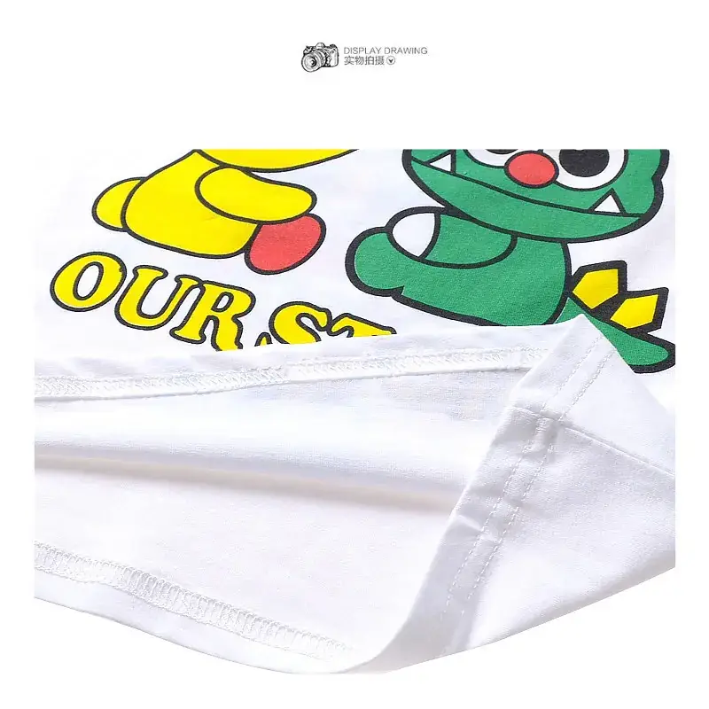 Japanese Style Boys Girls Cotton T-Shirt White Cartoon Print