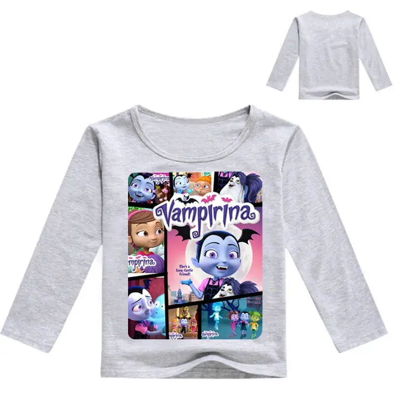 Kids Cartoon Long Sleeve T-Shirt Black with Vampires Design - Image 11