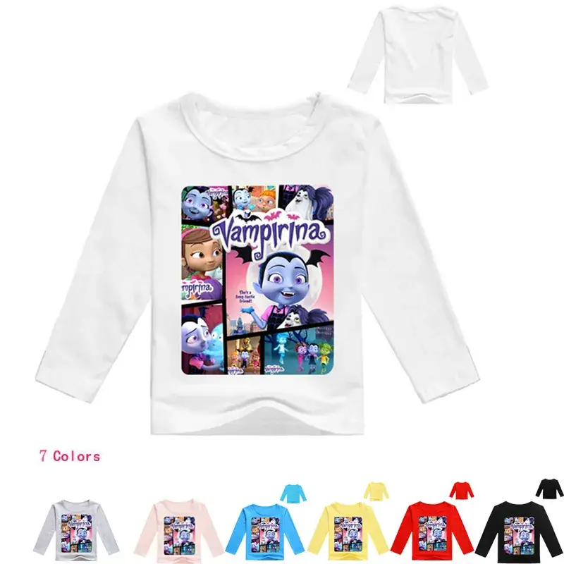 Kids Cartoon Long Sleeve T-Shirt Black with Vampires Design — feature 2
