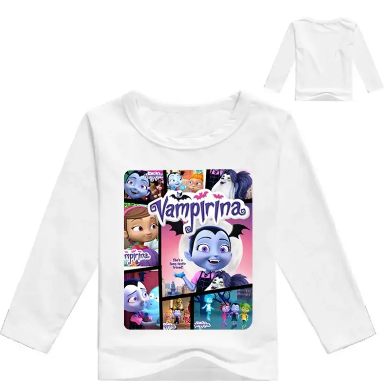 Kids Cartoon Long Sleeve T-Shirt Black with Vampires Design — feature 5