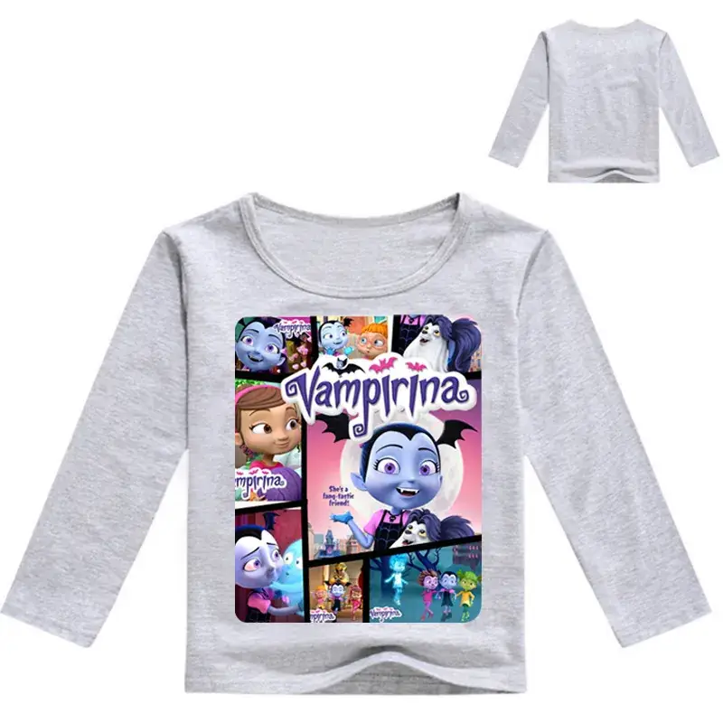 Kids Cartoon Long Sleeve T-Shirt Black with Vampires Design — feature 7