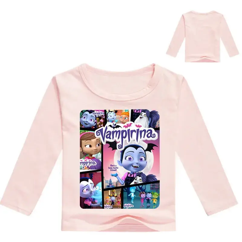 Kids Cartoon Long Sleeve T-Shirt Black with Vampires Design - Image 2