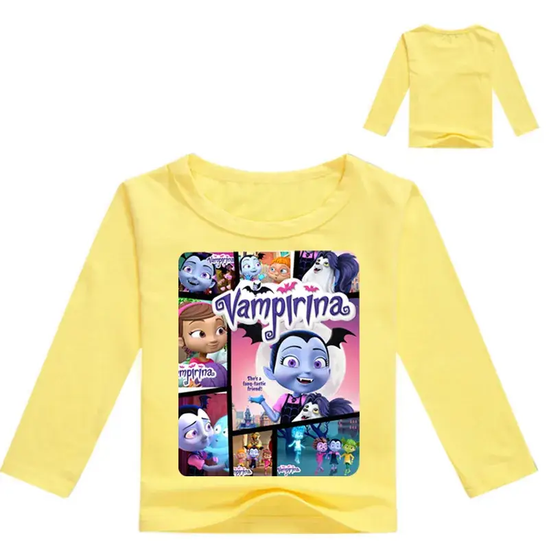 Kids Cartoon Long Sleeve T-Shirt Black with Vampires Design - Image 3