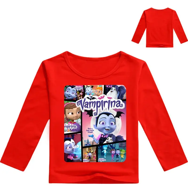 Kids Cartoon Long Sleeve T-Shirt Black with Vampires Design - Image 4
