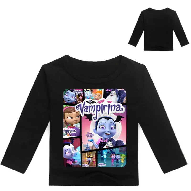 Kids Cartoon Long Sleeve T-Shirt Black with Vampires Design - Image 6