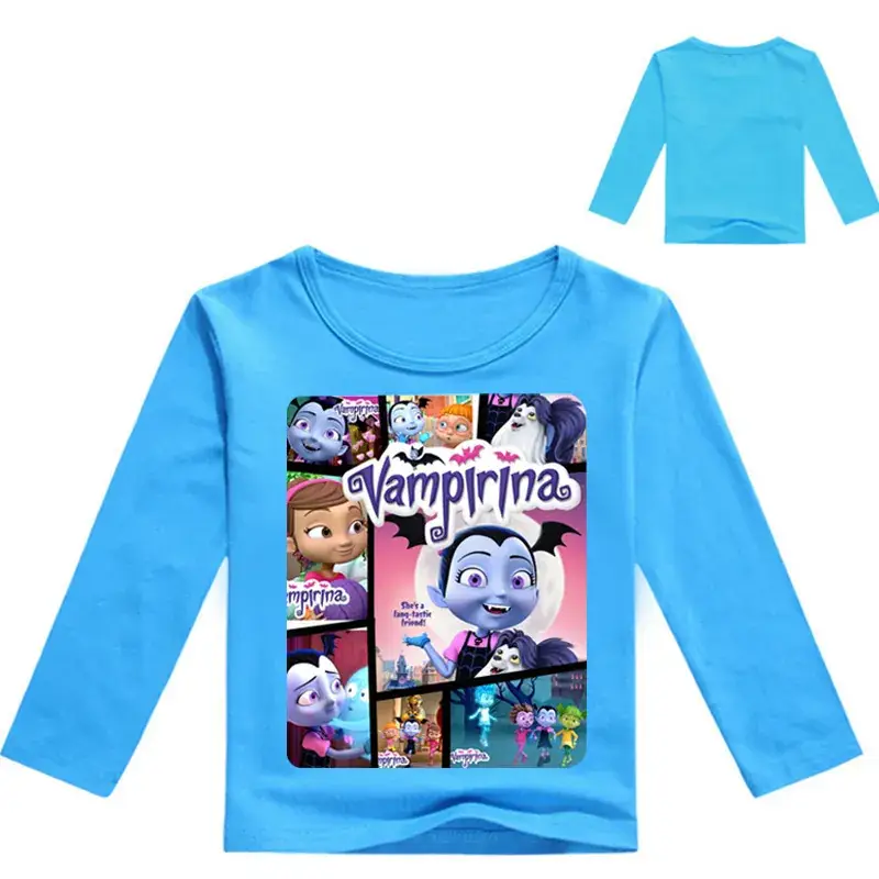 Kids Cartoon Long Sleeve T-Shirt Black with Vampires Design - Image 7