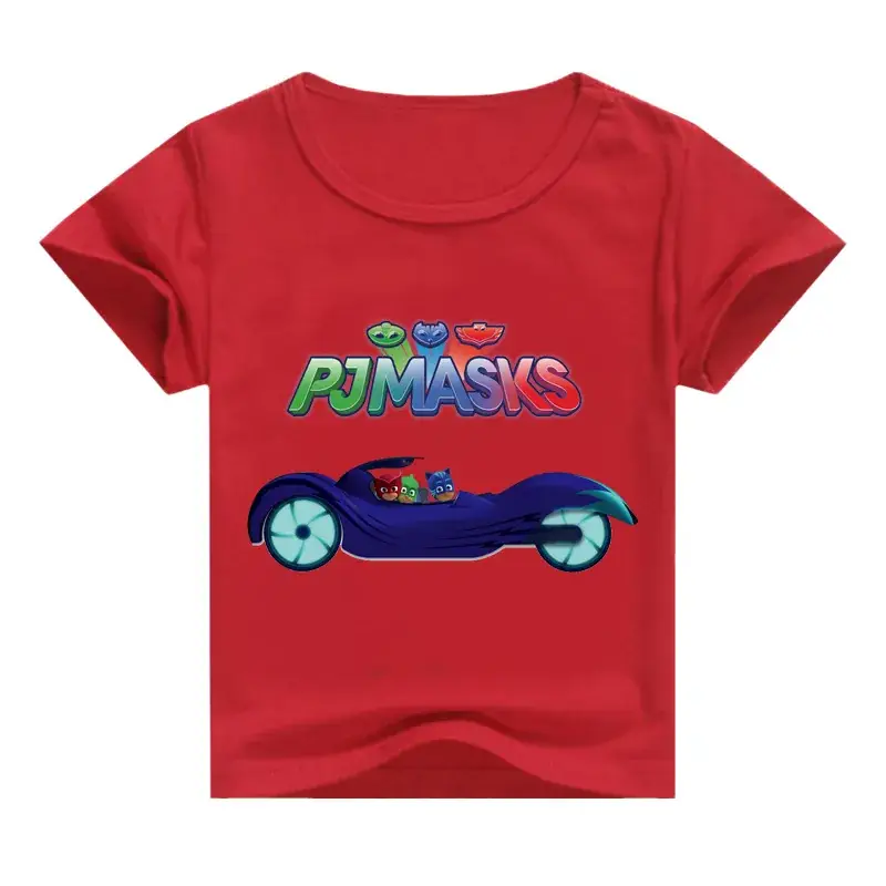 Boys T-shirt Red White Cartoon Motorcycle Print - Image 4
