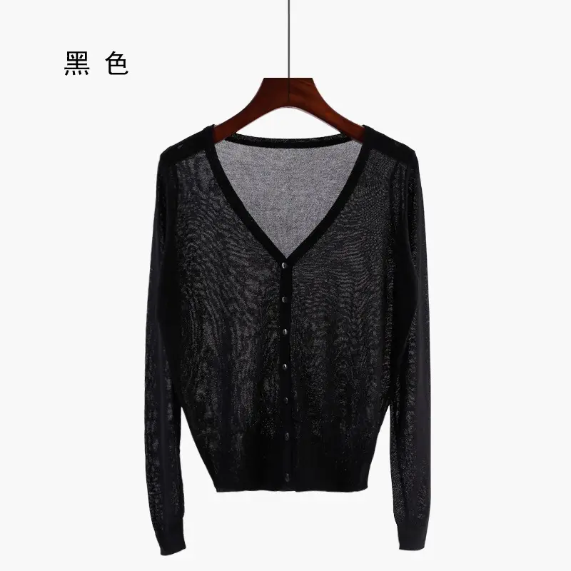 Women's Black Knitted Cardigan Summer Wear Large - Image 2