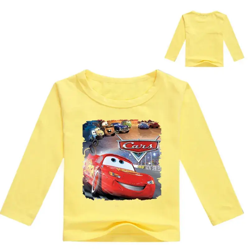 New Boys Long Sleeve T-Shirt Cartoon Print Yellow White - Image 3