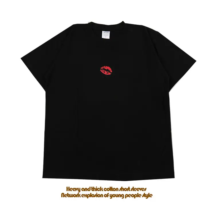Black Red Lip Print Short Sleeve T-Shirt for Men Women