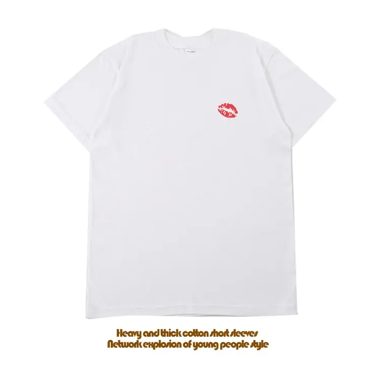 Black Red Lip Print Short Sleeve T-Shirt for Men Women
