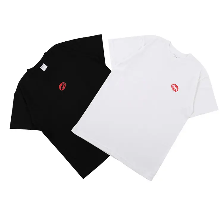 Black Red Lip Print Short Sleeve T-Shirt for Men Women