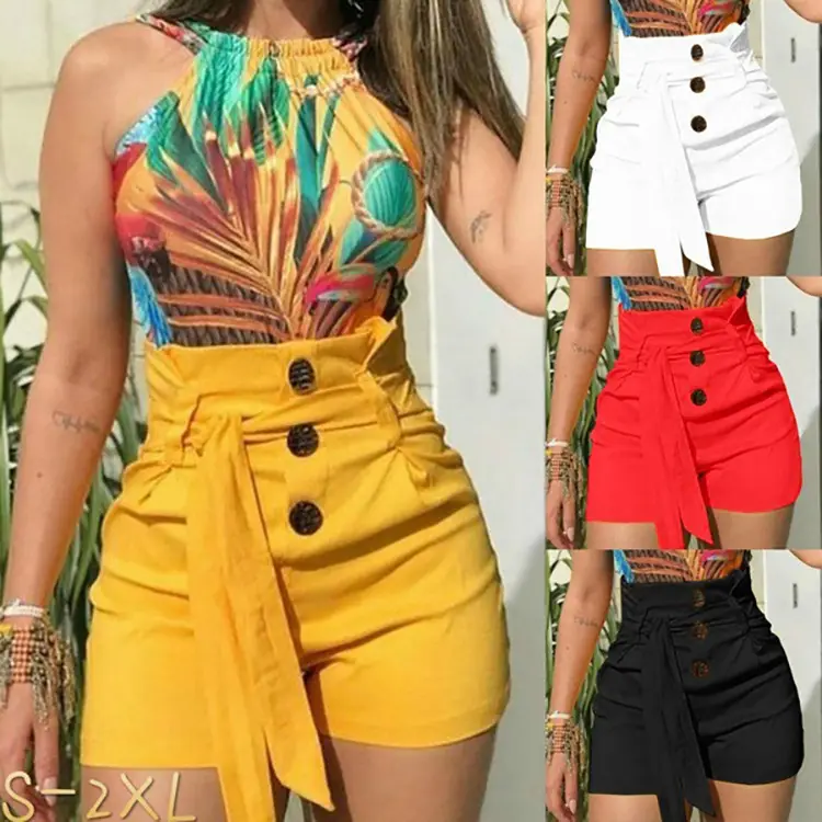 Women's Hot Pink Belted Shorts High Waist Slim Fit - Image 3