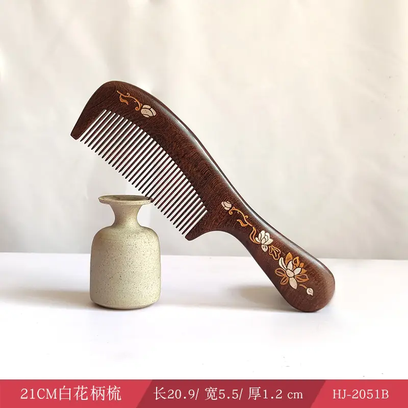 21CM white flower handle comb