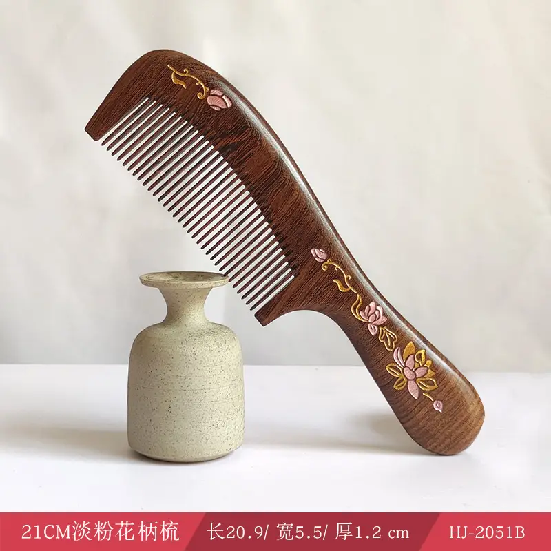21CM pink flower handle comb