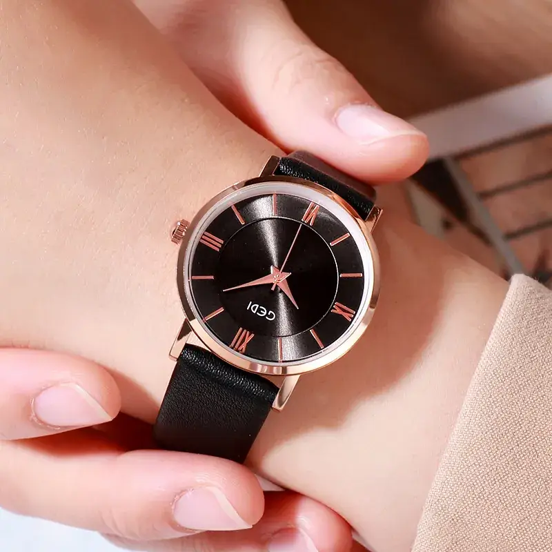 Gedi Roman Numeral Women's Watch Black Rose Gold