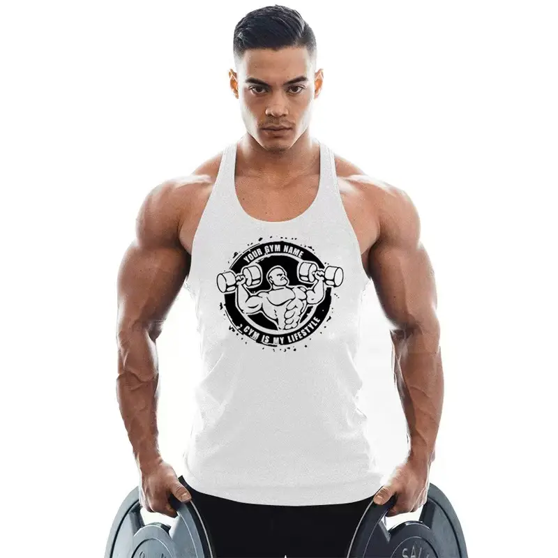 Men Printed Tank Top Gray Workout Vest Quick Dry Breathable - Image 12