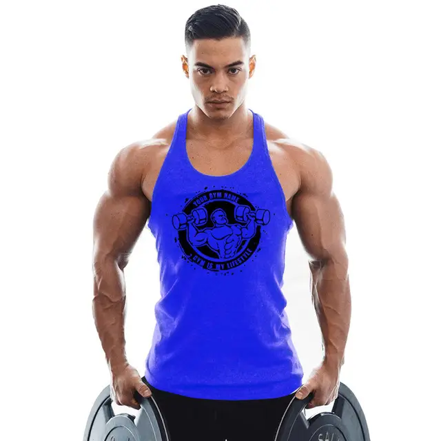 Men Printed Tank Top Gray Workout Vest Quick Dry Breathable - Image 2
