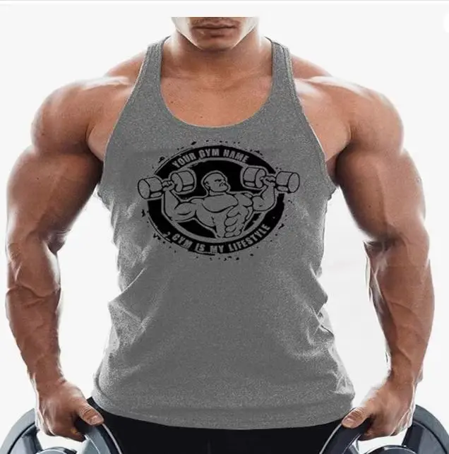 Men Printed Tank Top Gray Workout Vest Quick Dry Breathable - Image 8