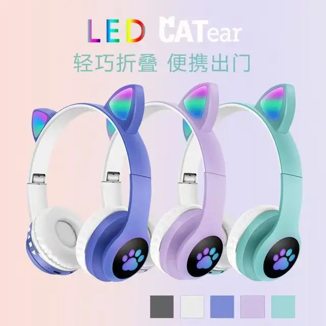 Luminous Cat Ears Bluetooth Headset with Paw Print Design - Image 3