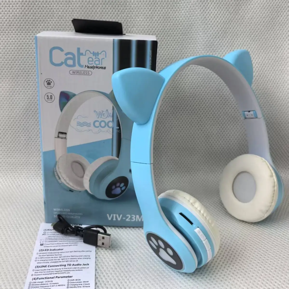 Luminous Cat Ears Bluetooth Headset with Paw Print Design - Image 4