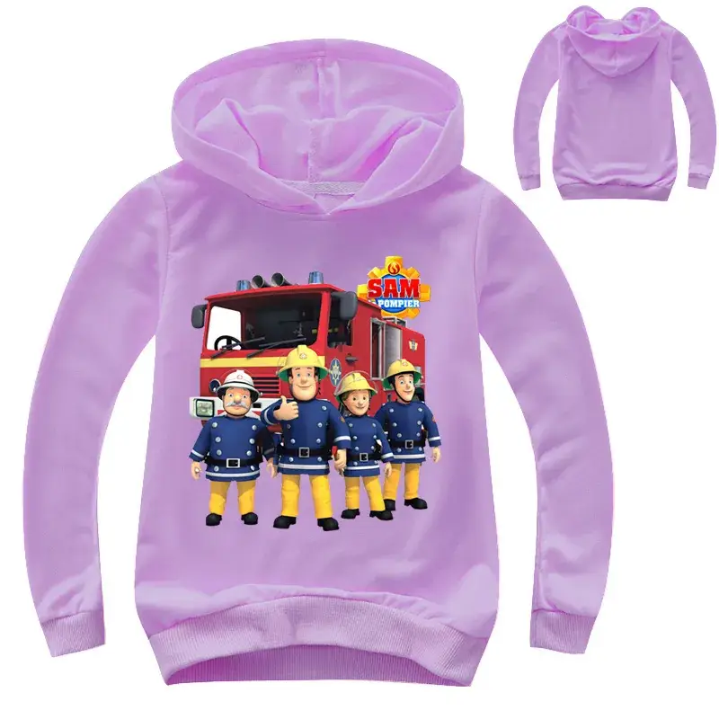 Kids Firefighter Hoodie Purple Hooded Sweatshirt - Image 4
