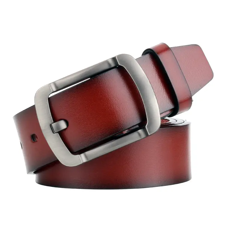 Men's Retro Leather Belt with Silver Buckle - Image 2