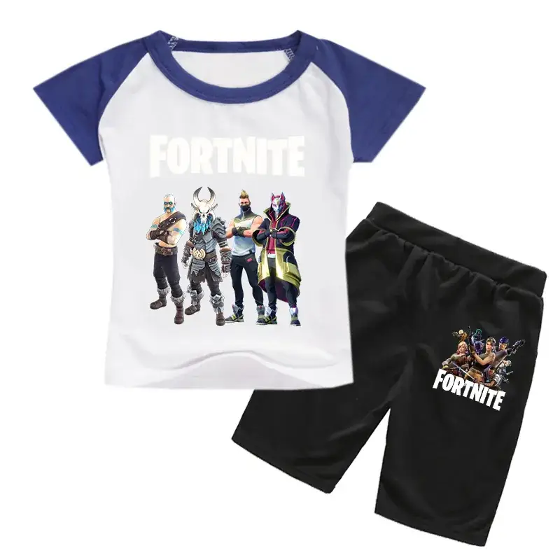 Fortnite Casual Korean Shorts Set White Black - Image 10