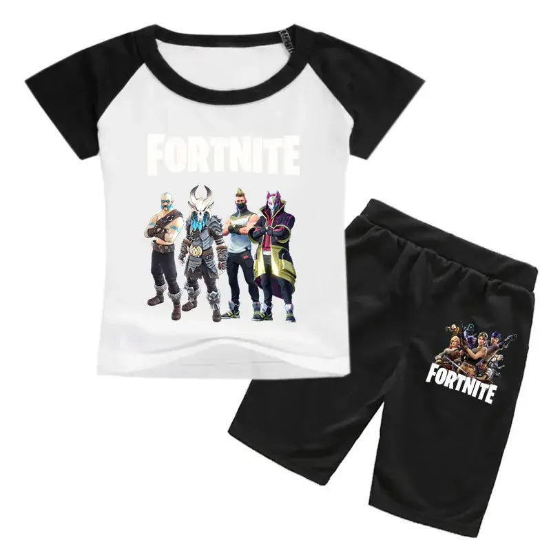 Fortnite Casual Korean Shorts Set White Black - Image 8