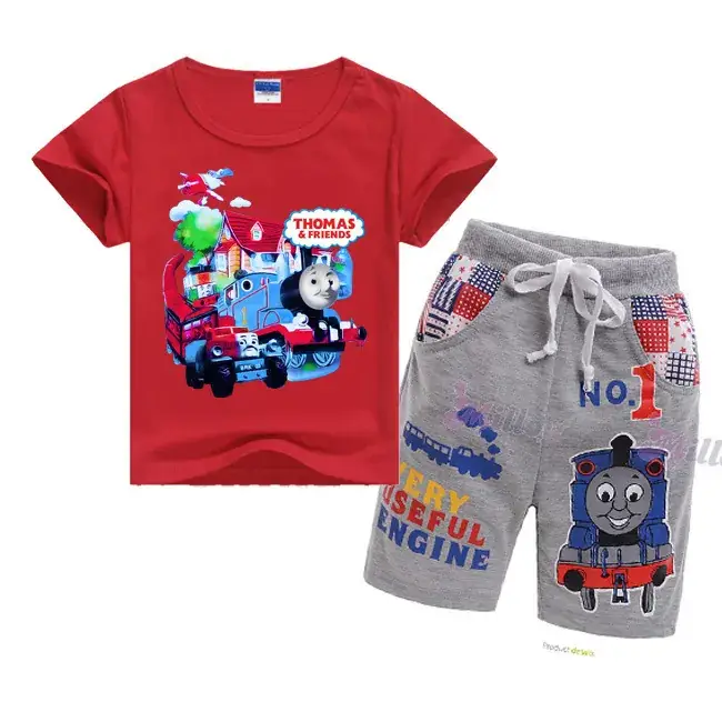 Kids Cartoon Train T-Shirt & Shorts Set Blue Grey - Image 10
