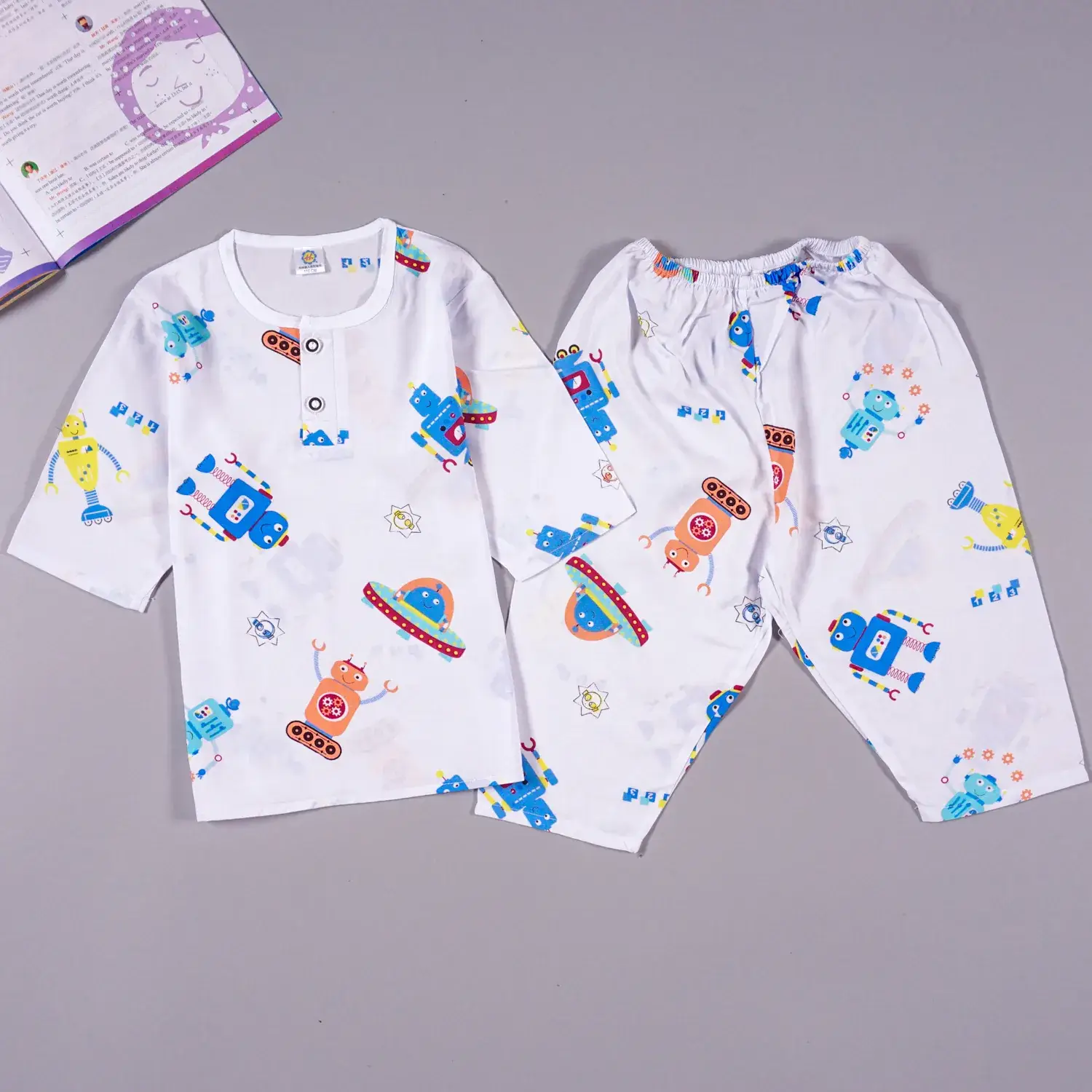Children's Cartoon Cotton Silk Pajamas Set