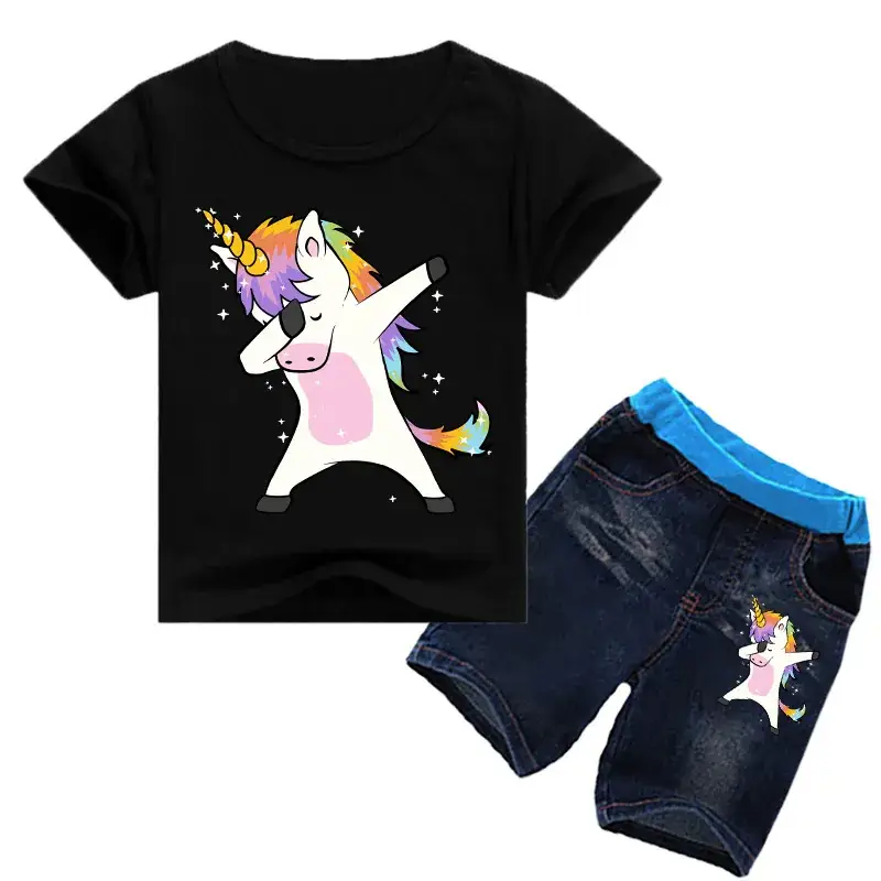 Children's Unicorn Printed T-Shirt & Jeans Set Blue - Image 5