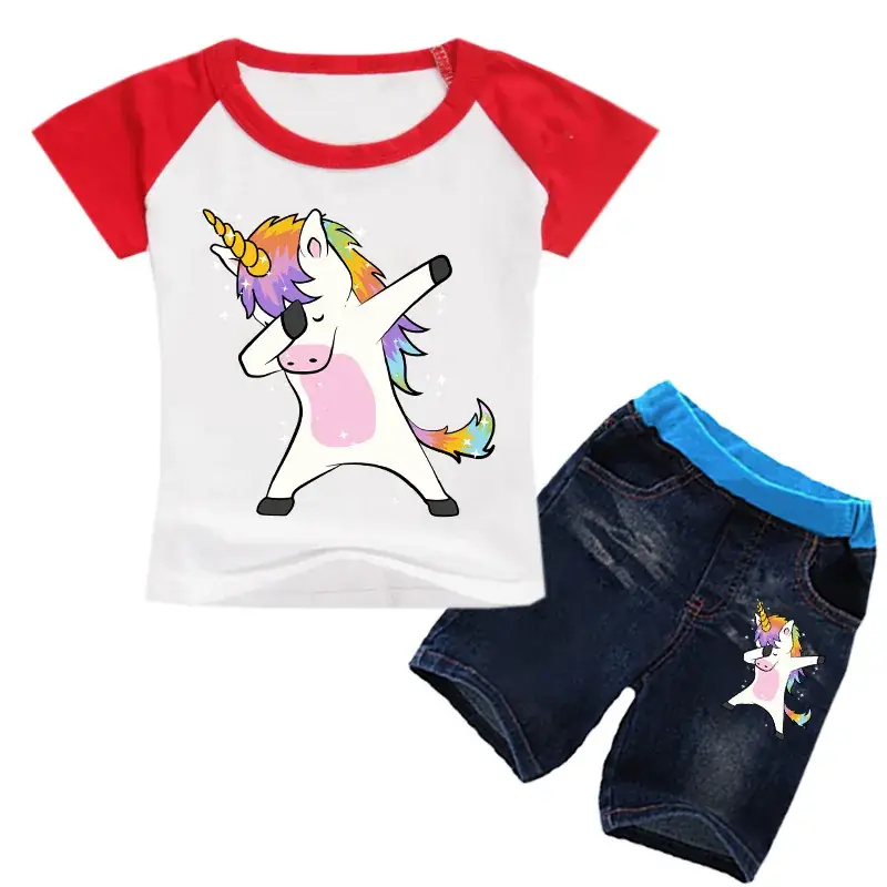 Children's Unicorn Printed T-Shirt & Jeans Set Blue — feature 10