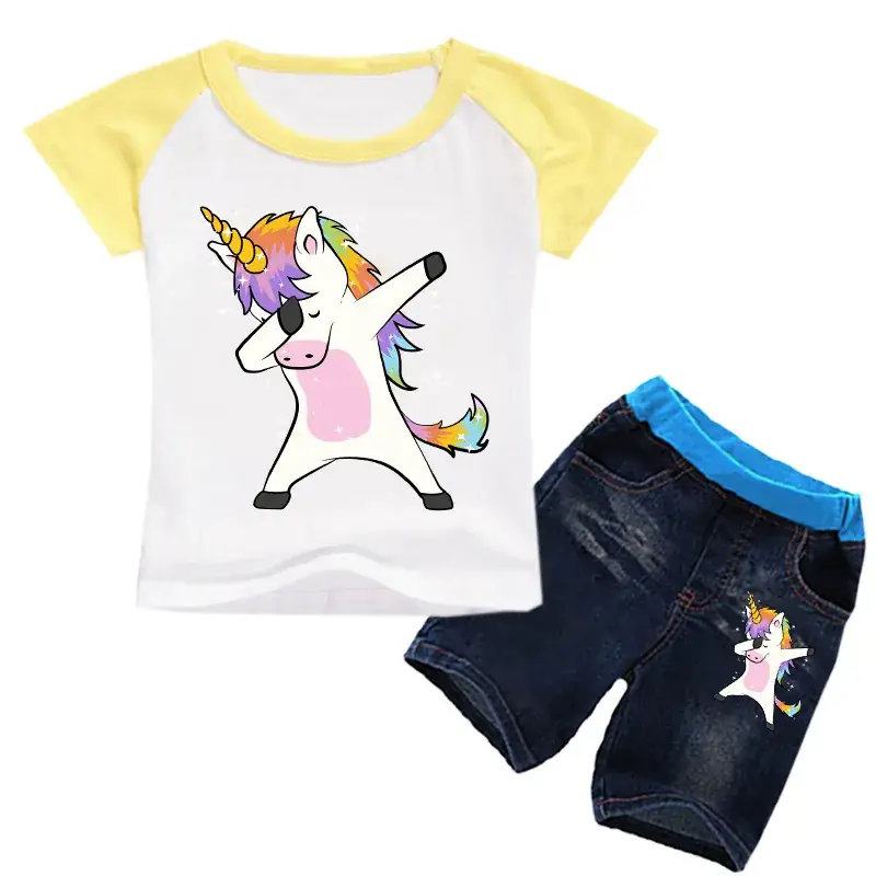 Children's Unicorn Printed T-Shirt & Jeans Set Blue — feature 13