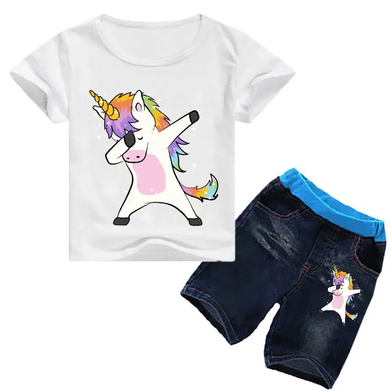 Children's Unicorn Printed T-Shirt & Jeans Set Blue — feature 3