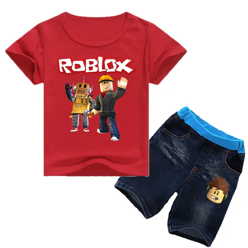 Roblox Printed Kids Top & Jeans Set White Blue