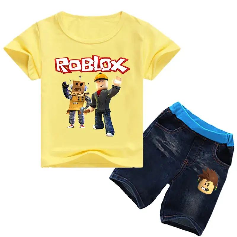 Roblox Printed Kids Top & Jeans Set White Blue