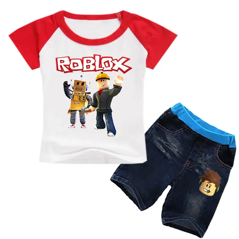Roblox Printed Kids Top & Jeans Set White Blue — feature 10