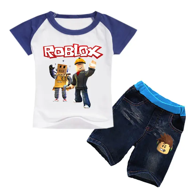 Roblox Printed Kids Top & Jeans Set White Blue — feature 12
