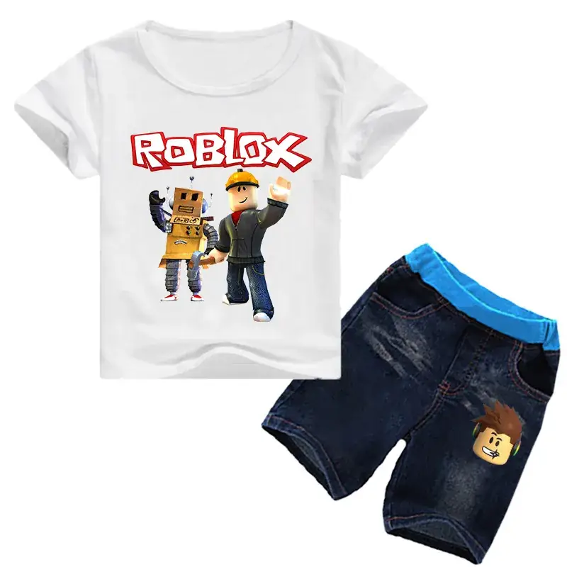 Roblox Printed Kids Top & Jeans Set White Blue — feature 3