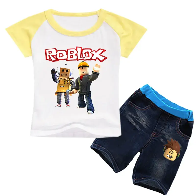 Roblox Printed Kids Top & Jeans Set White Blue