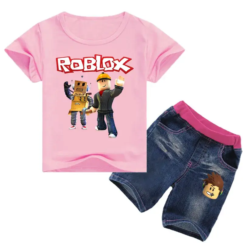 Roblox Printed Kids Top & Jeans Set White Blue