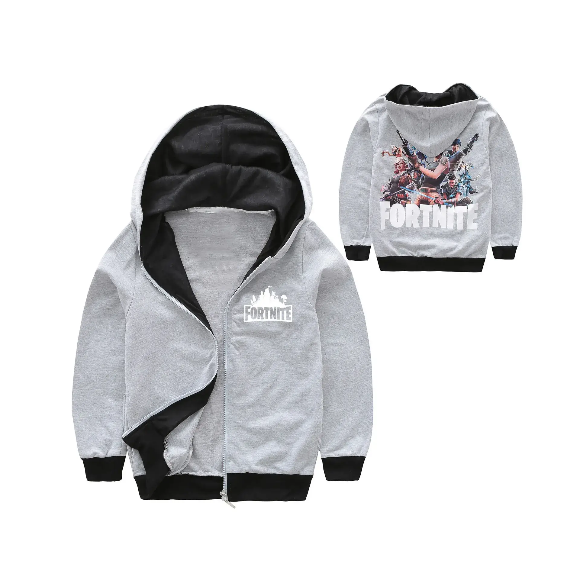 Men's Grey Hooded Sweatshirt Zipper Double Layer Medium Large - Image 3