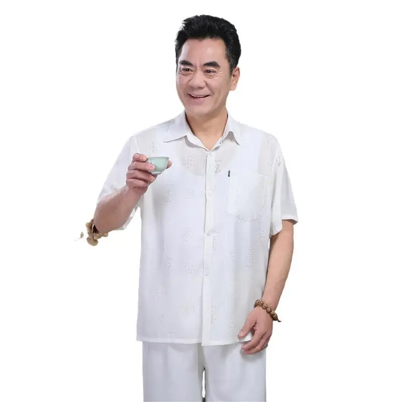 Men Linen Short Sleeve Shirt Chinese Style Summer Wear - Image 5