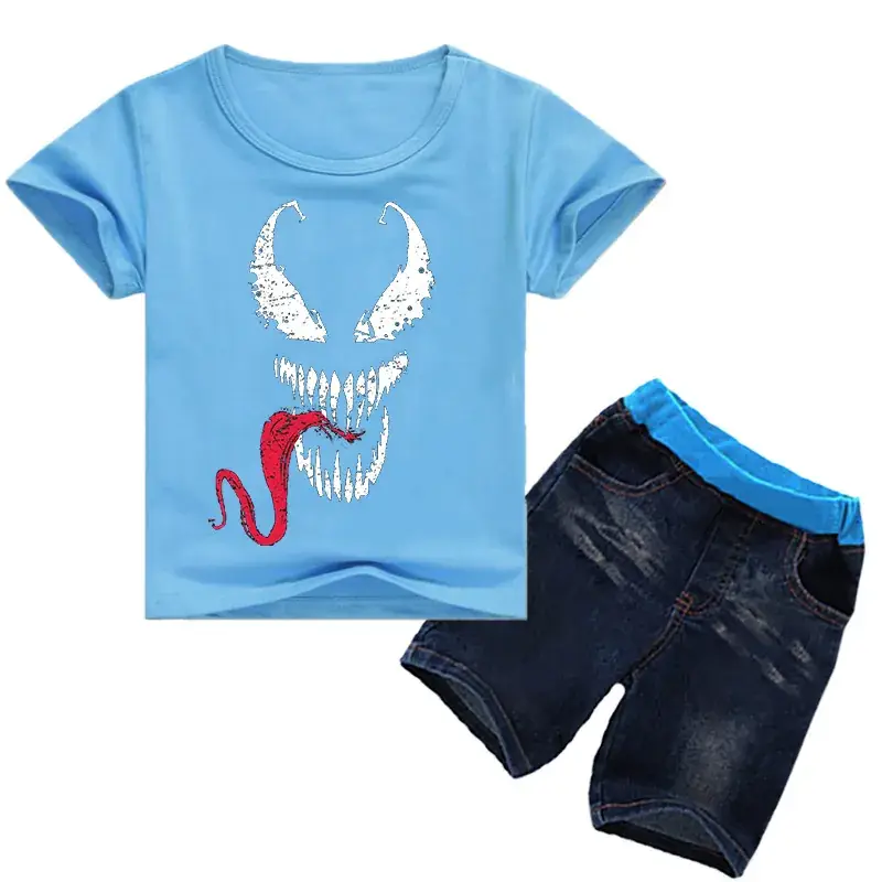 Children's Black Venom Print T-Shirt & Jeans Set