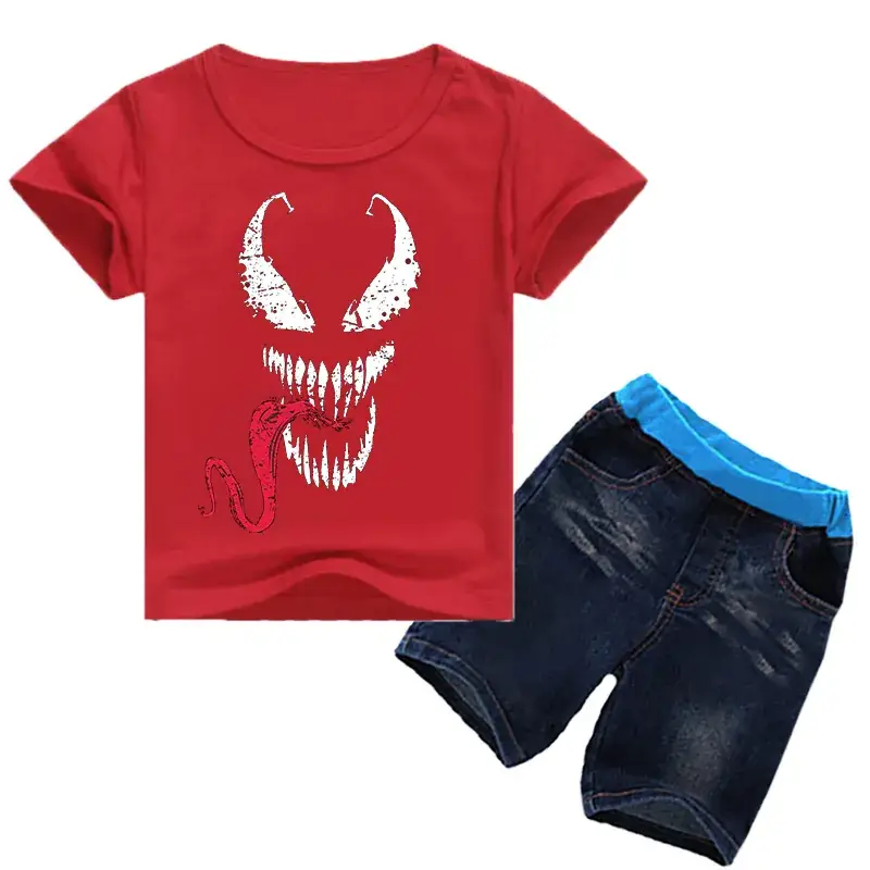 Children's Black Venom Print T-Shirt & Jeans Set