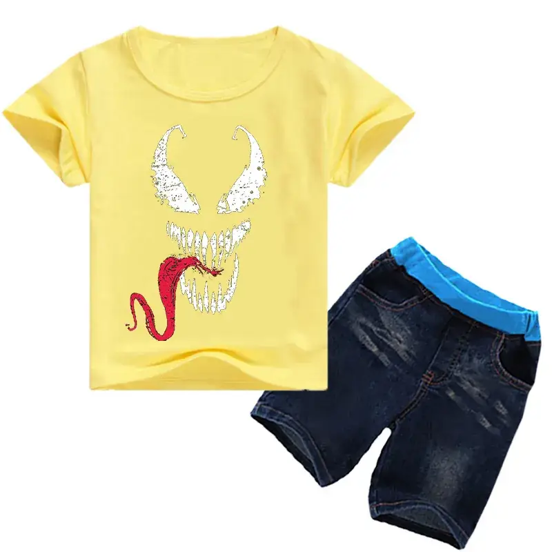 Children's Black Venom Print T-Shirt & Jeans Set